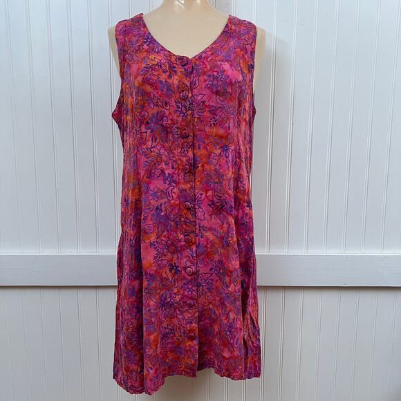 Eagle Ray Traders Pink Batik Print Sleeveless Fairy Button Front Dress Women's M - Picture 2 of 11
